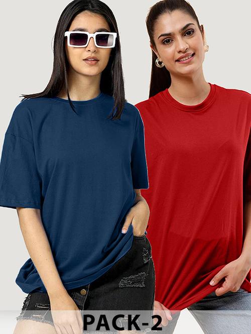 women pack of 2 solid oversized t-shirt  - 22072744 - Very Small Image - 1
