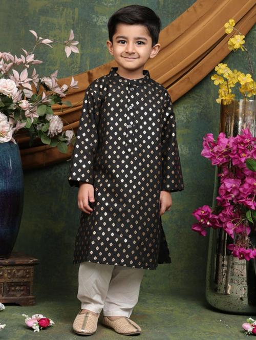 boys self designed long sleeve kurta and pyjama set - 22072901 - Very Small Image - 1