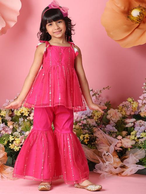 girls sequined shoulder strap kurta and sharara set  - 22072907 - Very Small Image - 1