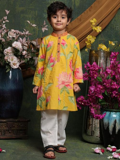 boys floral printed long sleeve kurta and pyjama set - 22072971 - Very Small Image - 1