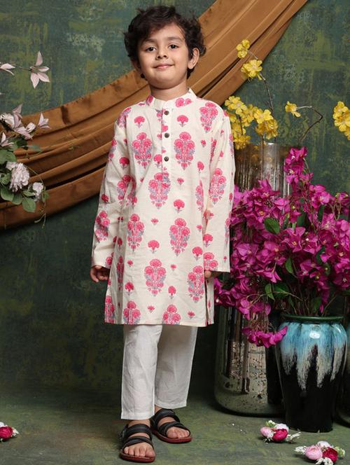 boys printed long sleeve kurta and pyjama set - 22072973 - Very Small Image - 1