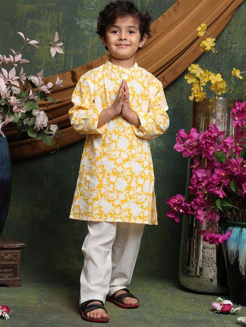 boys floral printed long sleeve kurta and pyjama set - 22072975 - Very Small Image - 1