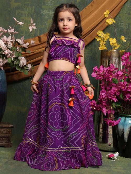 girls bandhani print sleveeless lehenga choli set - 22072990 - Very Small Image - 1