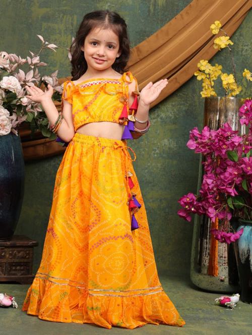 girls bandhani print sleveeless lehenga choli set - 22072992 - Very Small Image - 1