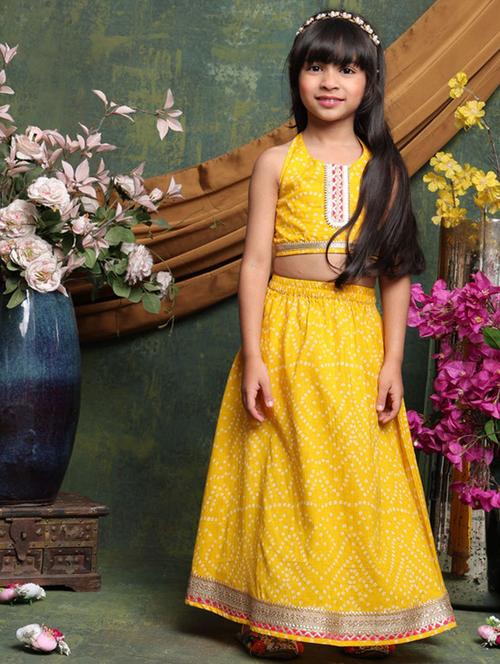 girls bandhnai print sleveeless lehenga choli set - 22072996 - Very Small Image - 1