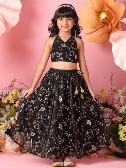 girls embroidered sleveeless lehenga choli set - 22072999 - Very Small Image - 1