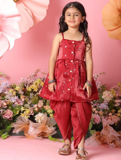 girls sequined sleeveless kurta and dhoti set - 22073009 - Very Small Image - 1