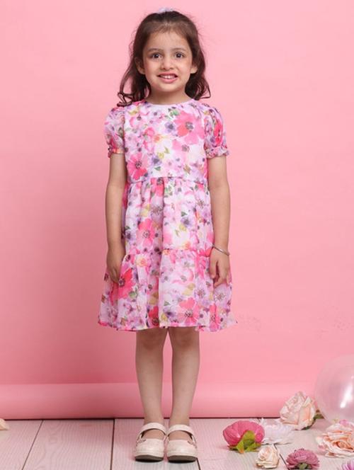 girls floral print puff sleeve tiered dress - 22073010 - Very Small Image - 1