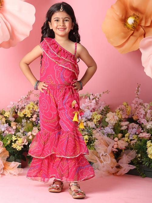 girls printed single shoulder top and sharara pant set  - 22073023 - Very Small Image - 1