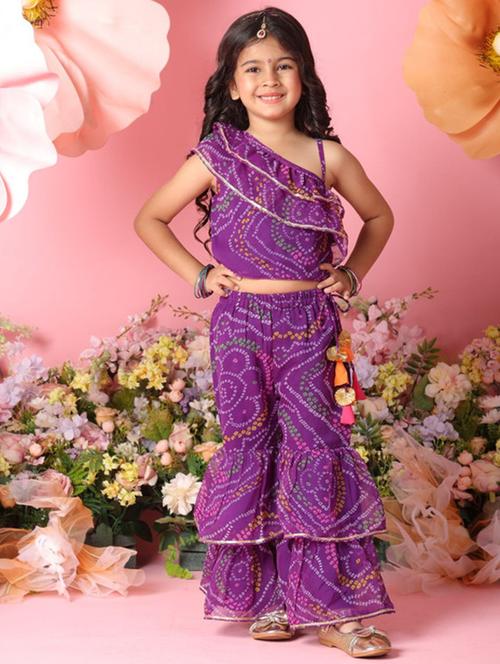 girls printed single shoulder top and sharara pant set  - 22073024 - Very Small Image - 1