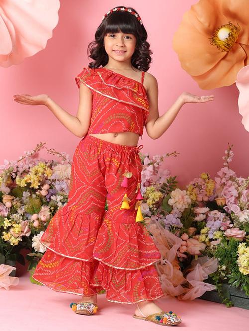 girls printed single shoulder top and sharara pant set  - 22073025 - Very Small Image - 1