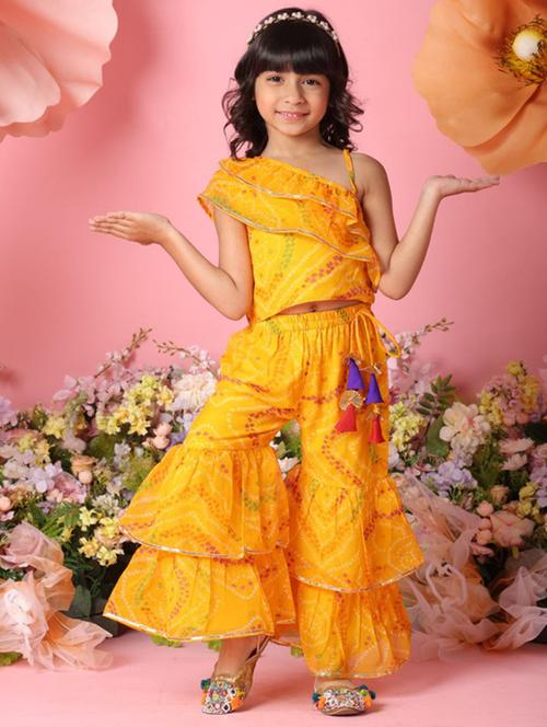 girls printed single shoulder top and sharara pant set  - 22073026 - Very Small Image - 1
