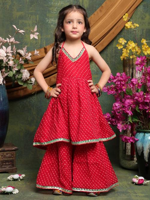 girls printed sleeveless kurta and sharara set  - 22073047 - Very Small Image - 1