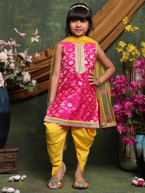 girls self designed sleeveless kurta and dhoti set  - 22073049 - Very Small Image - 1