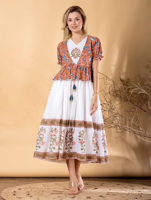 women floral printed short sleeve ethnic dress - 22073052 - Very Small Image - 1
