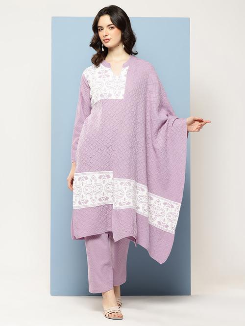 women self design long sleeve kurta pant with dupatta set - 22073992 - Very Small Image - 1