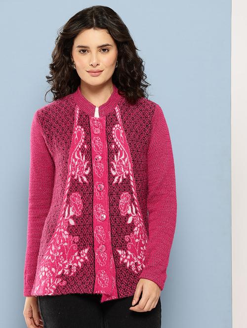 pink wool blend cardigan - 22074064 - Very Small Image - 1