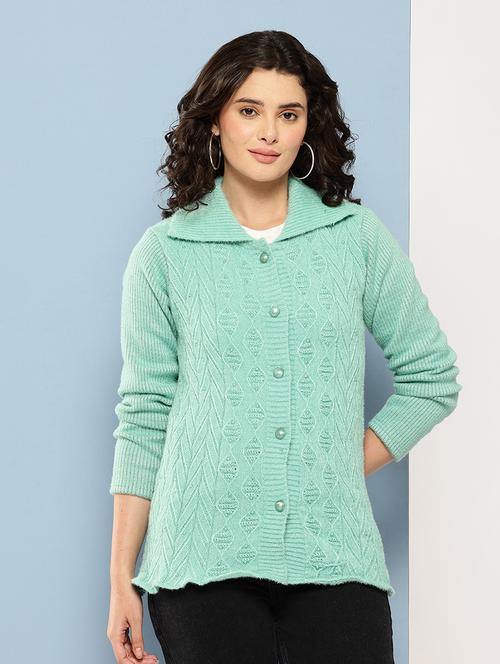 sea green wool blend cardigan - 22074065 - Very Small Image - 1