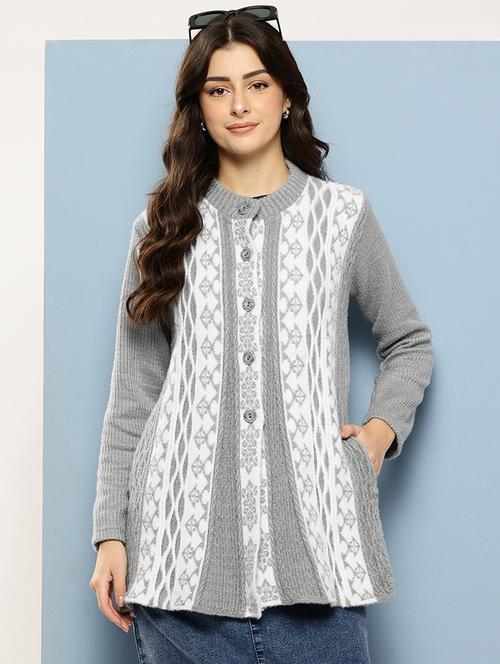 grey wool blend cardigan - 22074071 - Very Small Image - 1