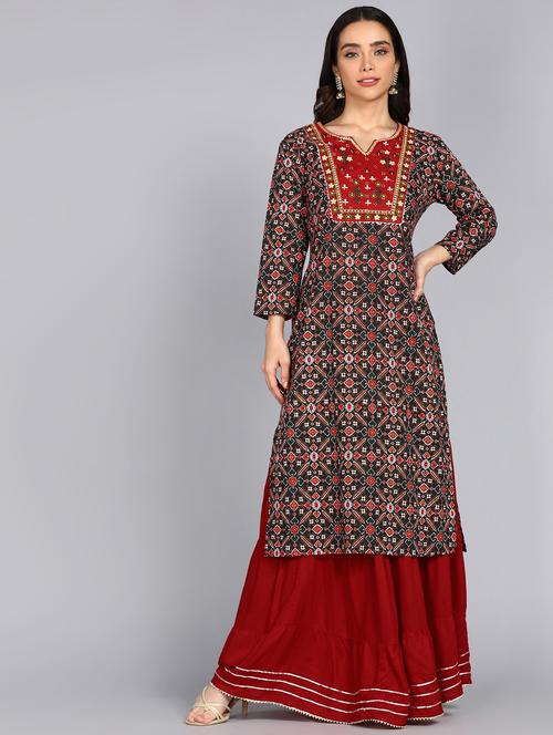 women printed three quarter sleeve straight kurta - 22074594 - Very Small Image - 1