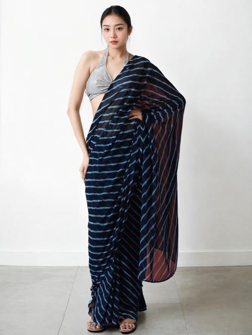 women striped ready to wear saree with blouse - 22074647 - Very Small Image - 1