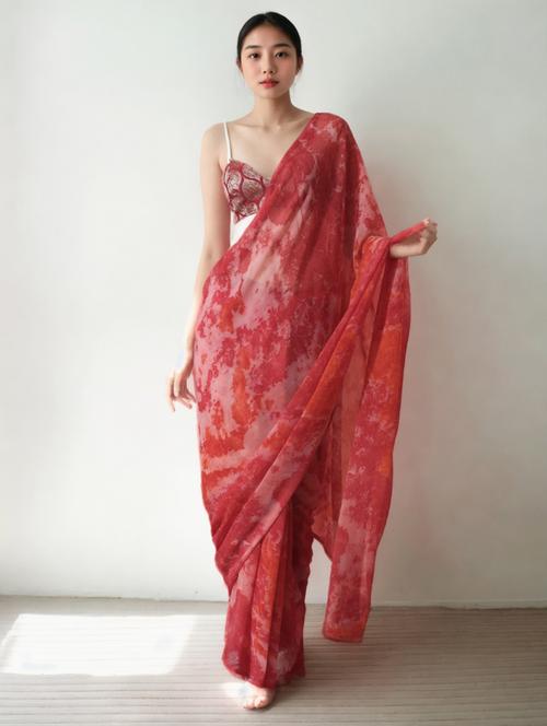 women printed ready to wear saree with blouse - 22074651 - Very Small Image - 1