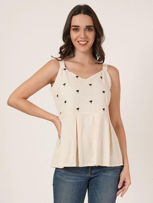 women embroidered shoulder strap peplum top - 22076368 - Very Small Image - 1