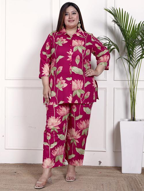 women three quarter sleeve plus size ethnic co-ord set - 22076457 - Very Small Image - 1