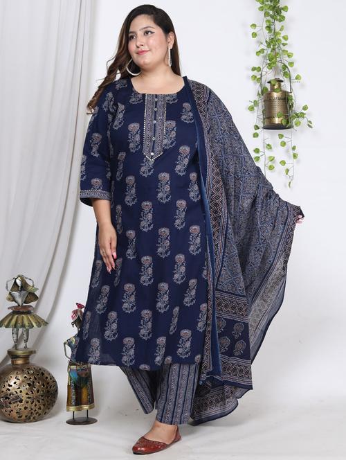women floral printed three quarter sleeve kurta pant with dupatta set - 22076516 - Very Small Image - 1