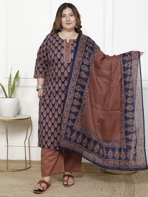 women printed three quarter sleeve kurta pant with dupatta set - 22076525 - Very Small Image - 1