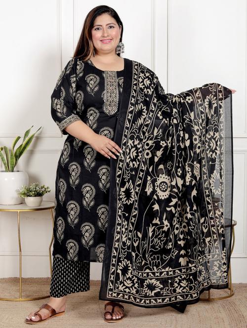 women printed three quarter sleeve kurta pant with dupatta set - 22076531 - Very Small Image - 1