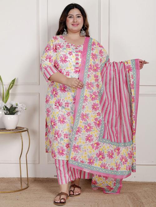 women floral printed three quarter sleeve kurta pant with dupatta set - 22076544 - Very Small Image - 1