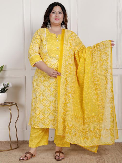 women bandhani printed three quarter sleeve kurta pant with dupatta set - 22076549 - Very Small Image - 1