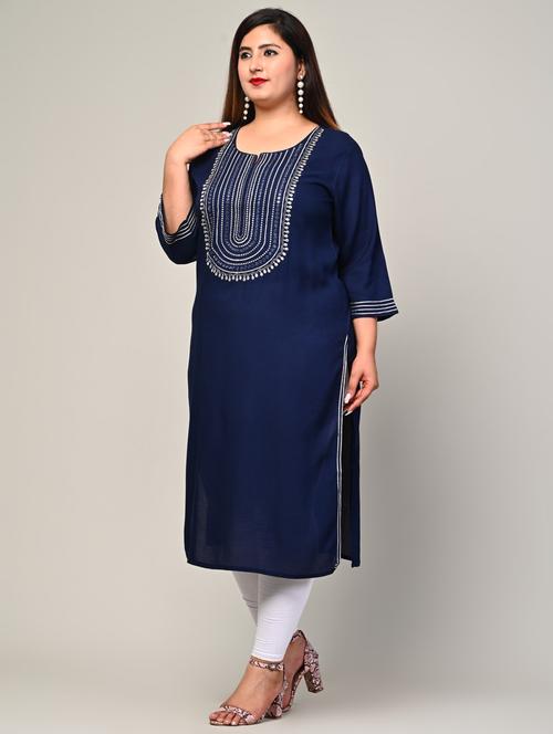 women plus size three quarter sleeve straight kurta - 22076590 - Very Small Image - 1