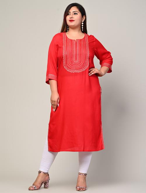 women plus size three quarter sleeve straight kurta - 22076596 - Very Small Image - 1