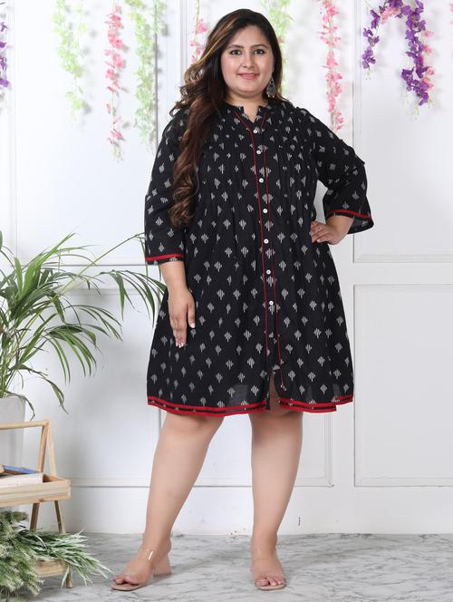 women plus size printed long sleeve a-line dress - 22076711 - Very Small Image - 1