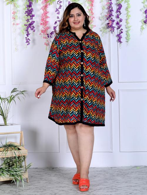 women plus size printed long sleeve a-line dress - 22076715 - Very Small Image - 1