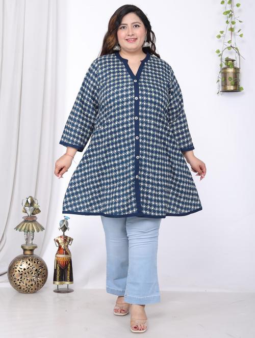 women plus size printed long sleeve a-line kurti - 22076721 - Very Small Image - 1