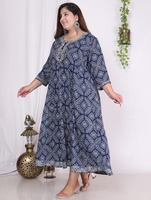 women printed three quarter sleeve a-line dress - 22076727 - Very Small Image - 1