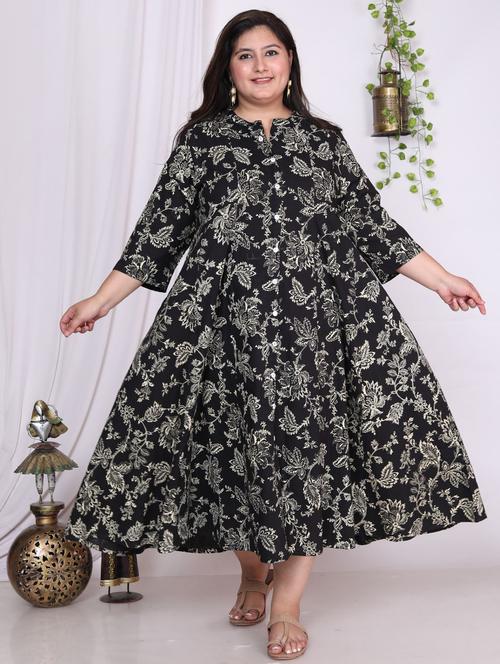 women printed three quarter sleeve flared dress - 22076738 - Very Small Image - 1