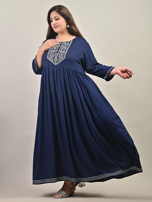 women embroidered three quarter sleeve a-line dress - 22076767 - Very Small Image - 1