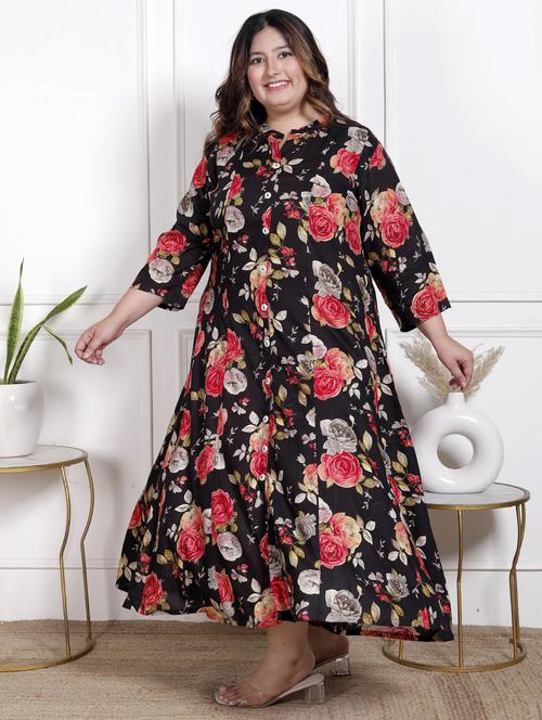 women plus size printed three quarter sleeve dress - 22076801 - Very Small Image - 1