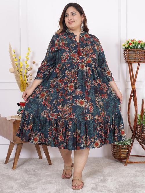 women plus size printed three quarter sleeve dress - 22076820 - Very Small Image - 1