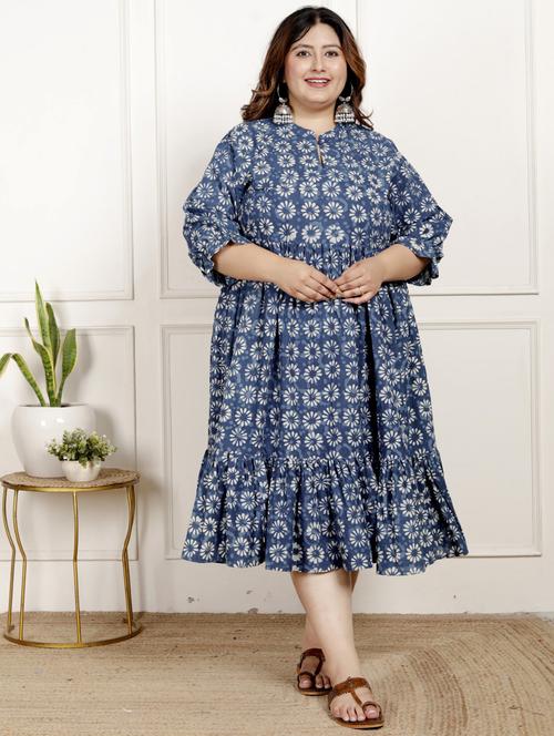 women plus size printed three quarter sleeve dress - 22076829 - Very Small Image - 1