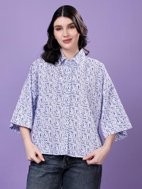 women printed drop sleeve collared oversized shirt - 22077001 - Very Small Image - 1