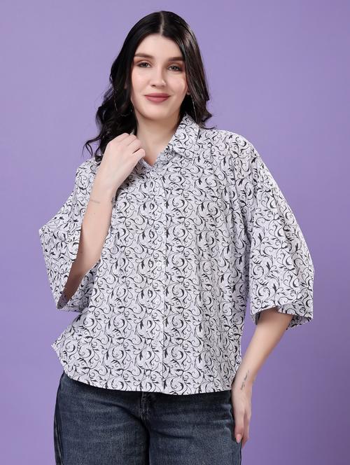 women printed drop shoulder collared oversized shirt - 22077002 - Very Small Image - 1