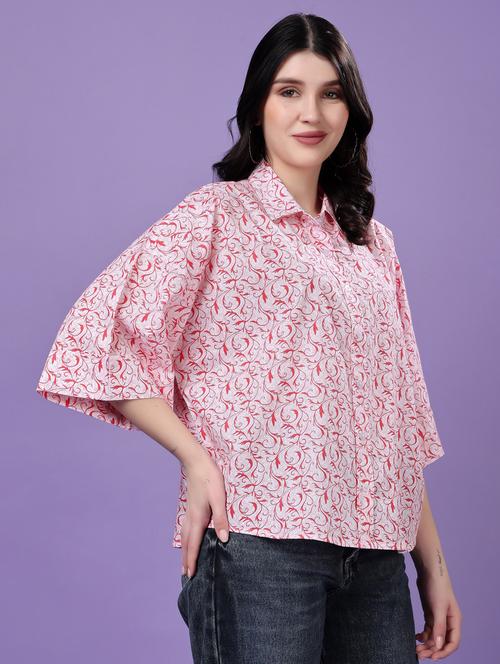 women printed drop sleeve collared oversized shirt - 22077003 - Very Small Image - 1