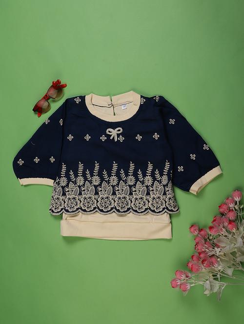 girls embroidered three quarter sleeve top - 22077554 - Very Small Image - 1