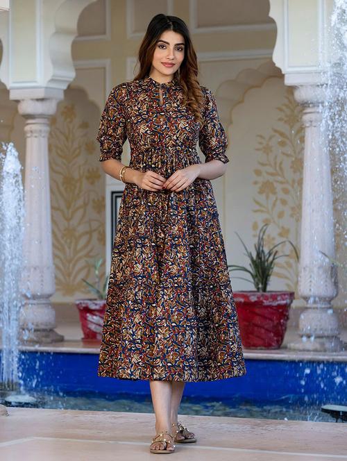 women printed puff sleeve tiered dress - 22077640 - Very Small Image - 1