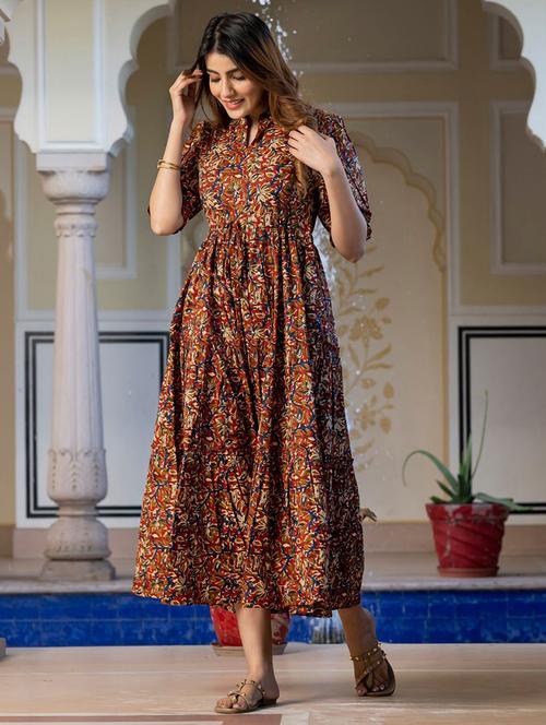 women printed puff sleeve tiered dress - 22077642 - Very Small Image - 1